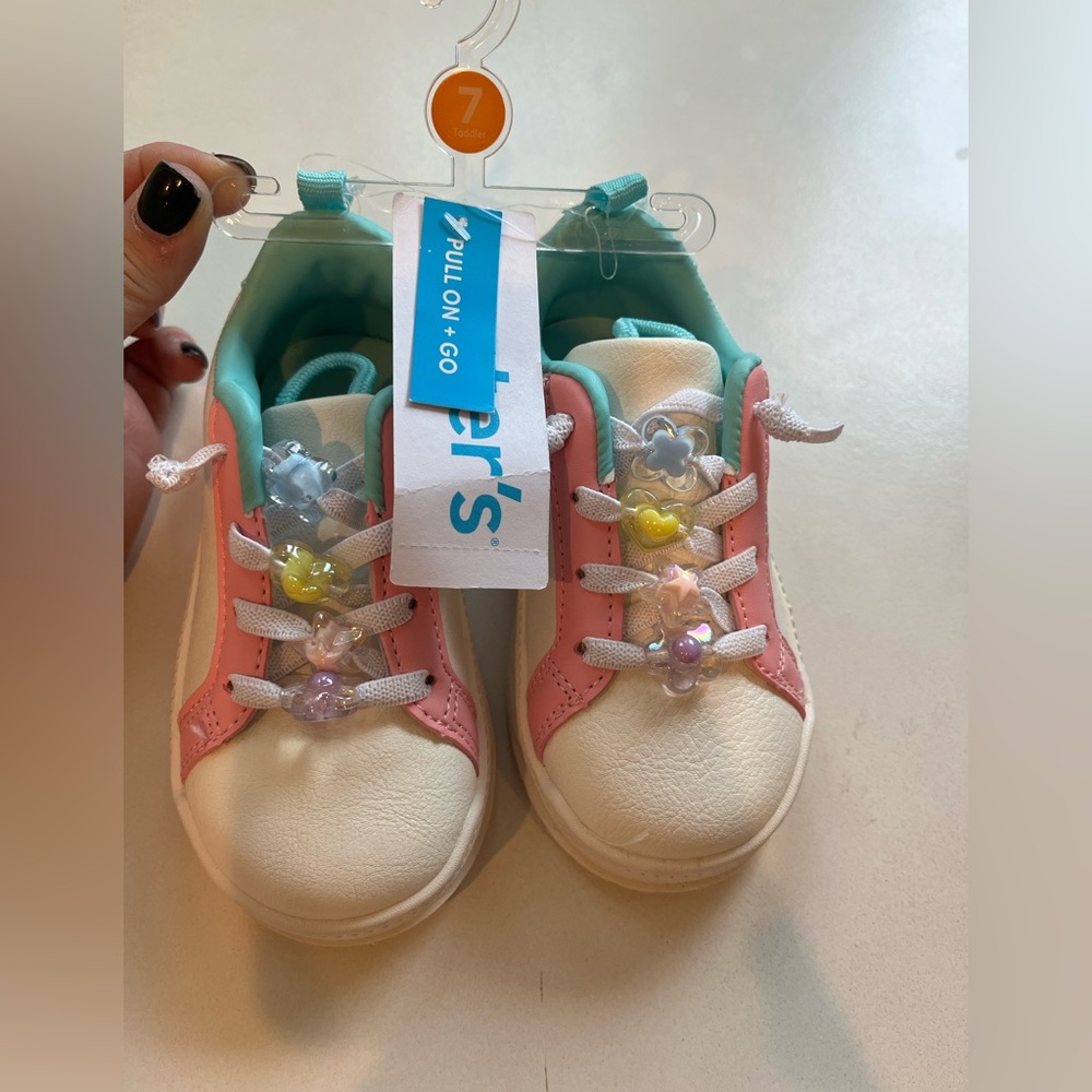 Carter's Kids Pink and White Sneakers with Colorful Charms Pullons